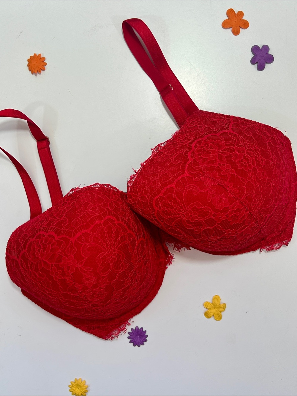 Victoria's Secret Red Lace Dream Angels Lined Perfect Coverage Bra 36DDD
